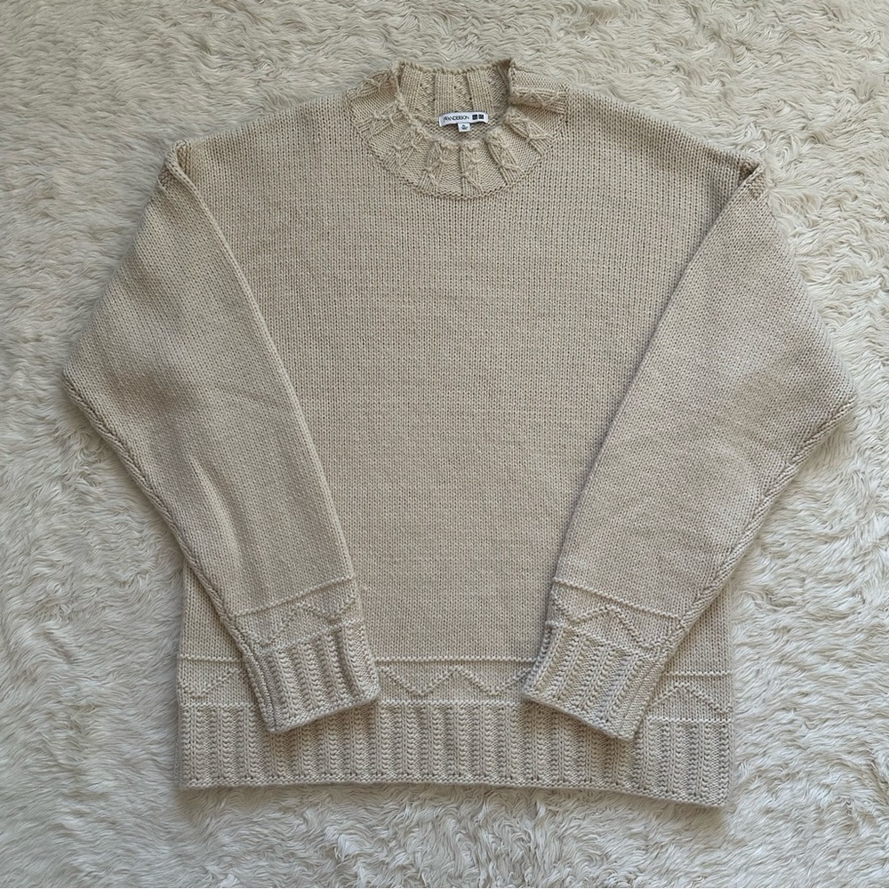 Uniqlo x JW Anderson Sweater Men’s Mockneck Pullover Knit Wool Blend Cream Sz XL